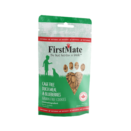 FirstMate Pet Foods Mini Trainers Cage Free Duck Meal & Blueberries Dog Treats (8 oz)