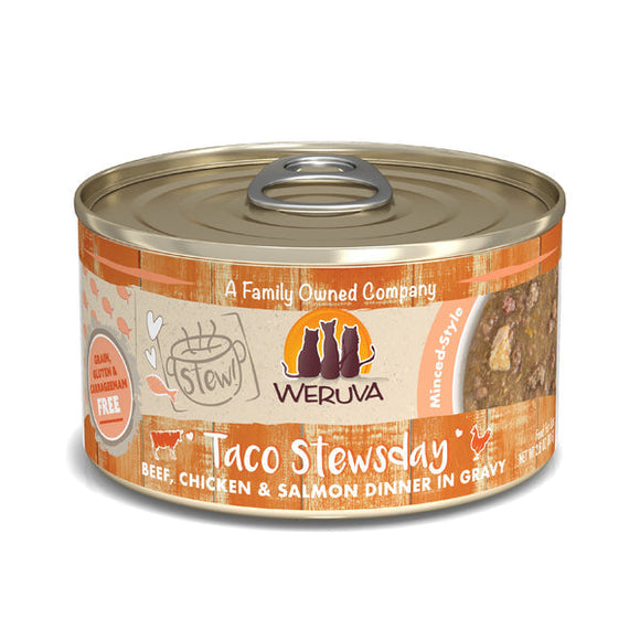 Weruva Cat Stew!  Taco Stewsday Beef, Chicken & Salmon Dinner in Gravy (2.8 Oz - 12pk)