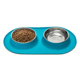 Messy Mutts Double Silicone Dog Feeder with Stainless Bowls (Large Grey)