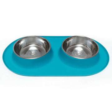 Messy Mutts Double Silicone Dog Feeder with Stainless Bowls (Large Grey)