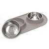 Messy Mutts Double Silicone Dog Feeder with Stainless Bowls (Large Grey)