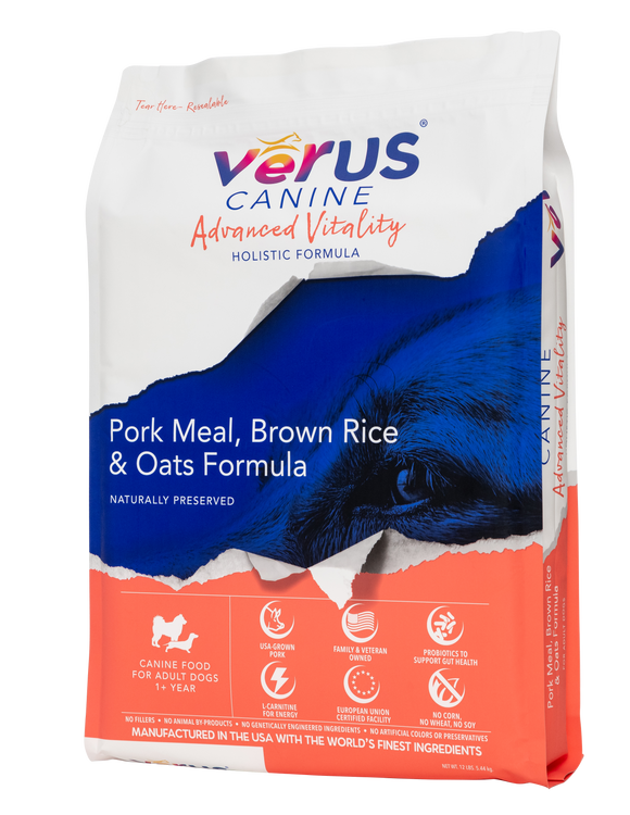 VēRUS Canine Advanced Vitality Pork Meal, Brown Rice & Oats Holistic Formula Dog Food