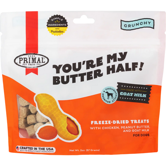 Primal You're My Butter Half Chicken, Peanut Butter, and Goat Milk Freeze Dried Dog Treats (2 oz)