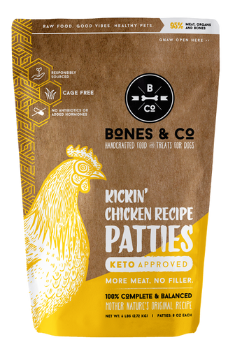 Bones & Co. Kickin' Chicken Recipe Raw Frozen Patties Dog Food (6 Lb)