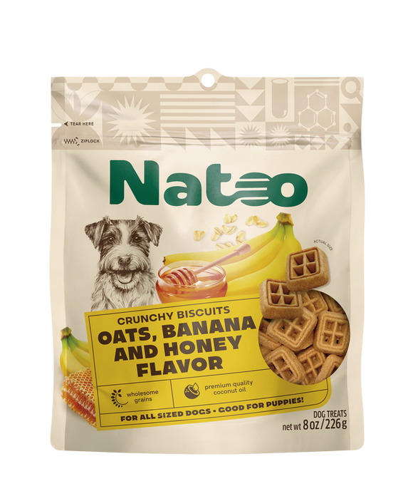 Natoo Crunchy Biscuits Oats, Banana and Honey Flavor Small Bite Dog Treats